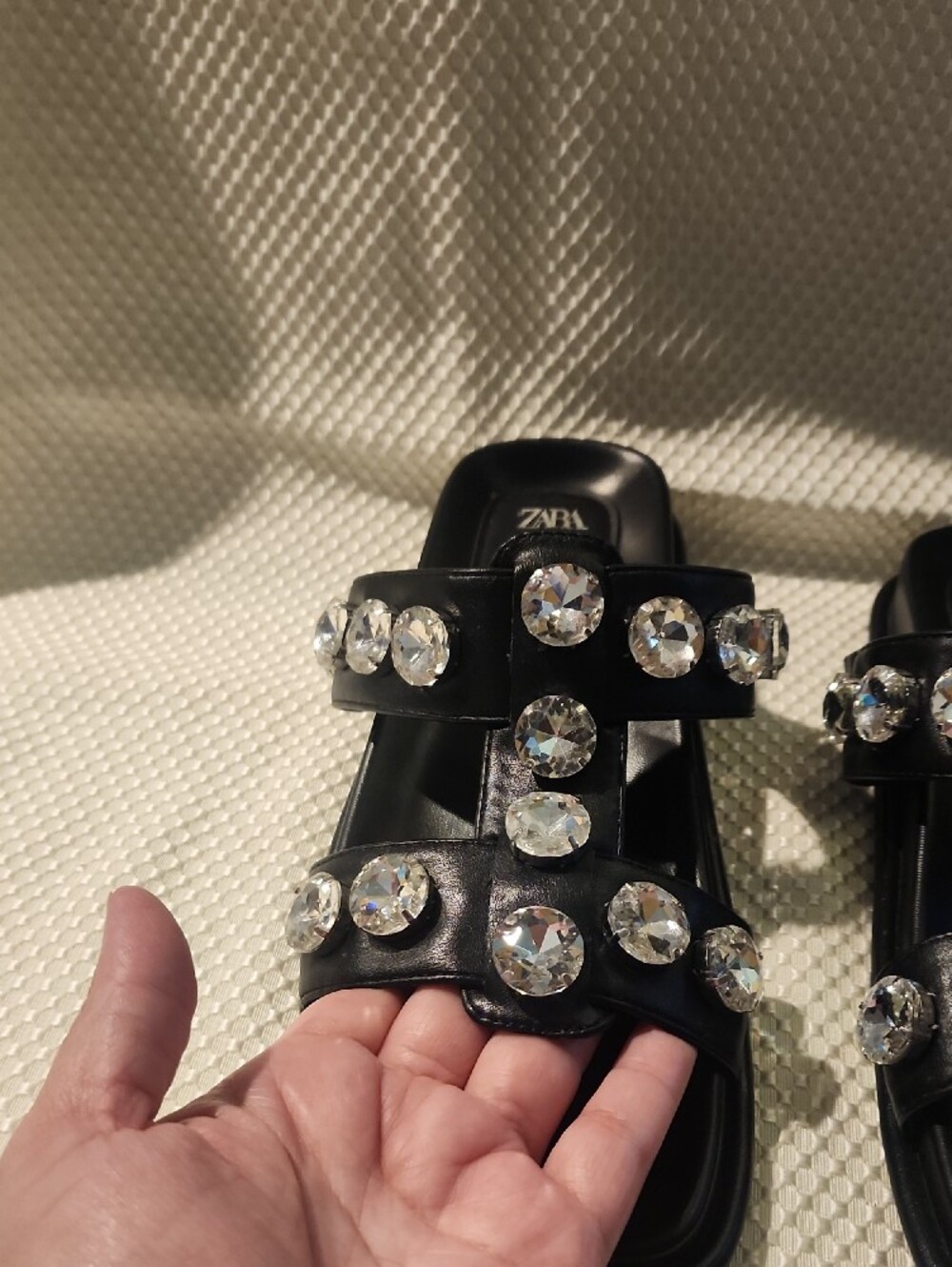 Zara Black Crystal-Embellished Slide Sandals - Picture 3 of 10